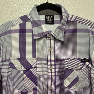 VTG Y2K Enyce Plaid Button‎ Up Short Sleeve Shirt Purple Gray Size L